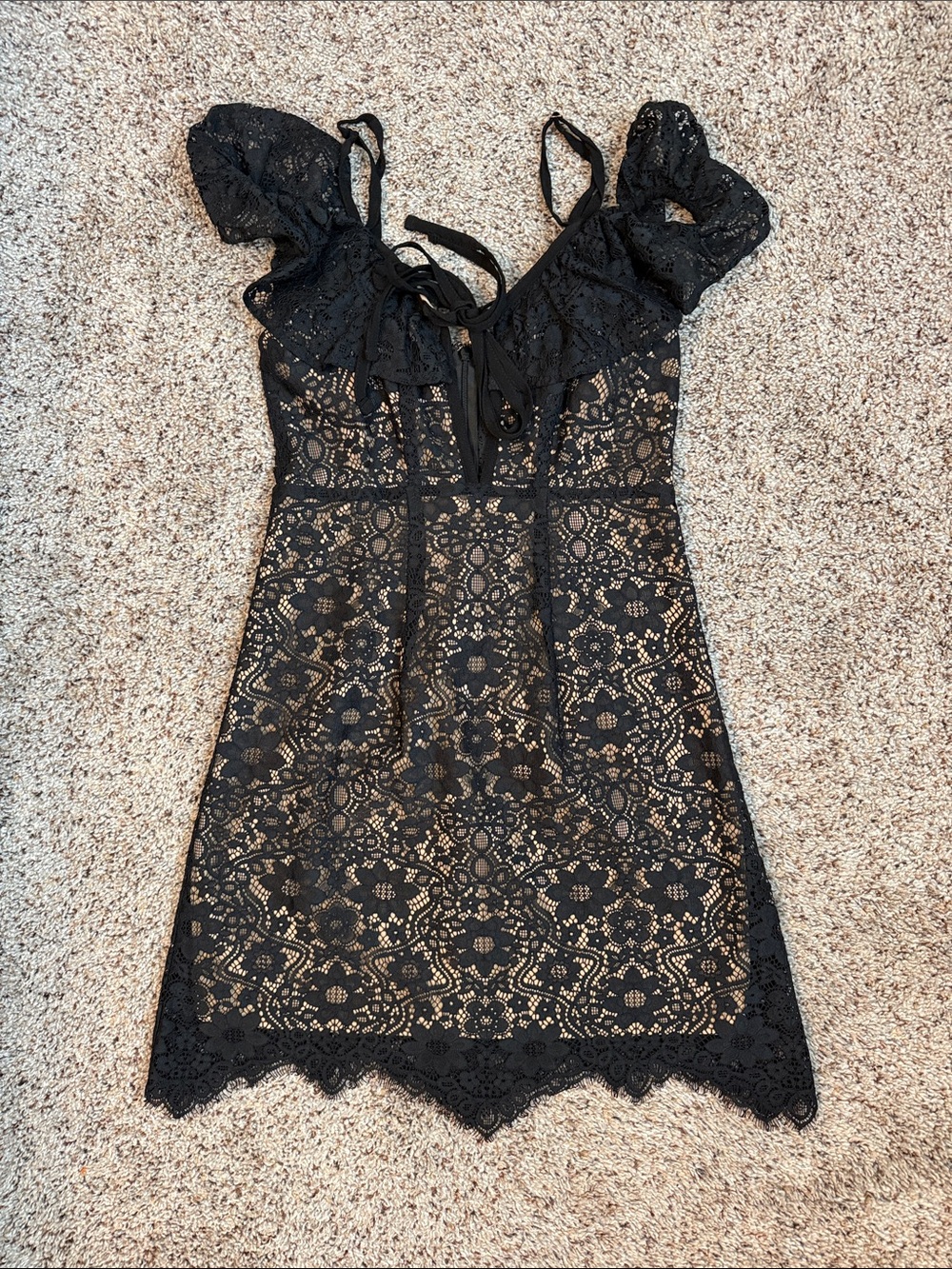 For Love And Lemons Black Lace Mini Dress with Ruffle Straps